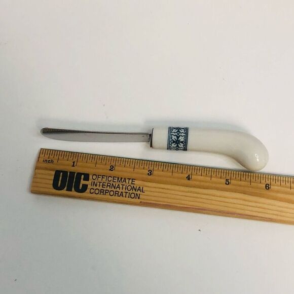 vtg 80s butter cheese knife ceramic handle nordic blue snowflake replacement - Picture 2 of 6